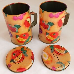 Vintage Colorful Fruits Boho Cottagecore Tin Salt Pepper Shakers